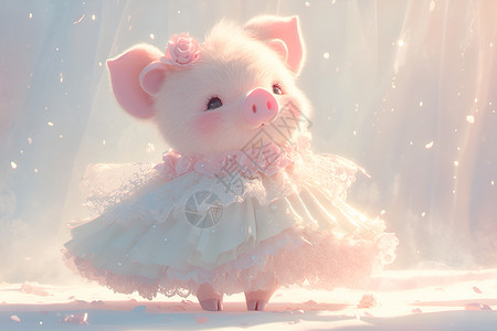 可爱的小猪穿着裙子背景图片