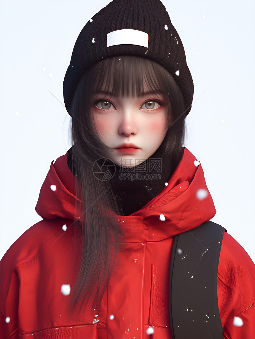 寒冬红衣女子图片