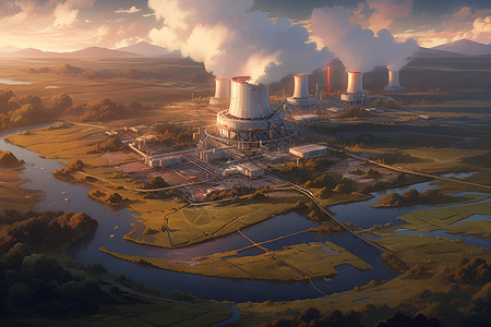 草原上的污染工厂背景图片