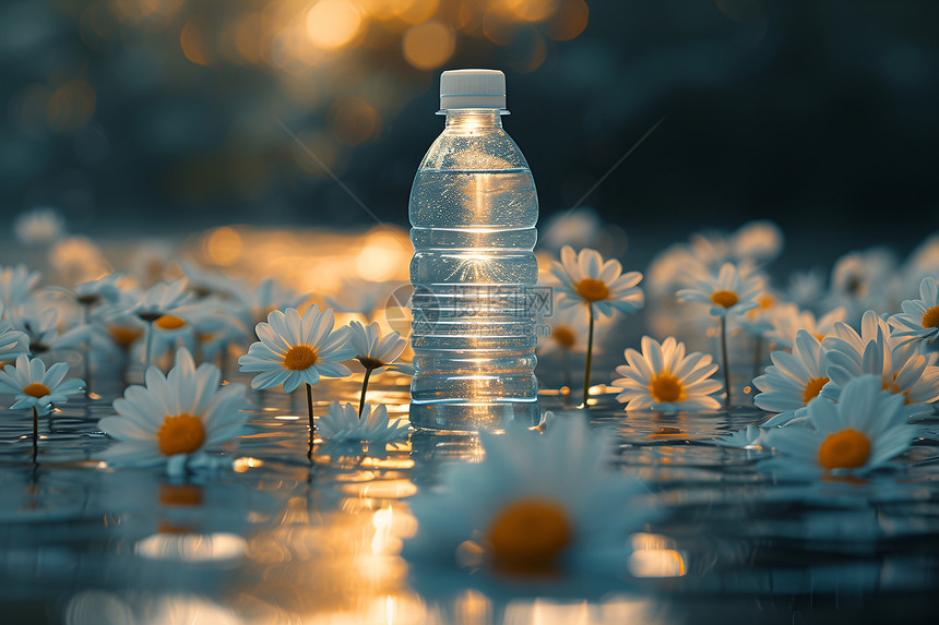 花朵中的塑料矿泉水瓶图片