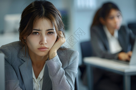 愁容忧郁悲伤的商务女性背景