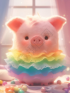 穿着裙子的可爱小猪背景图片