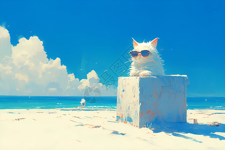 猫咪的海滩之旅插画