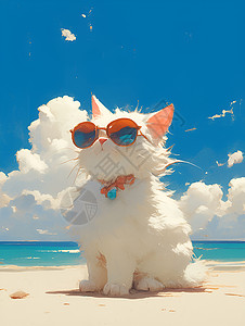 海滩上的猫咪背景图片