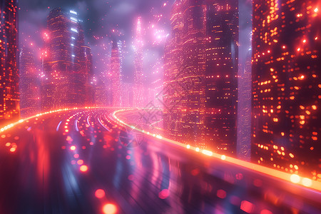 霓虹灯建筑未来科技城市插画