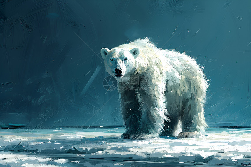 北极熊在冰雪覆盖的北极图片