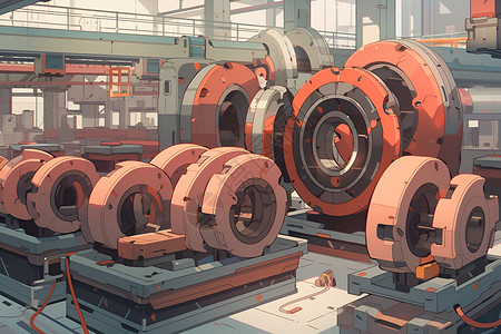 自动化机械工厂制造插画