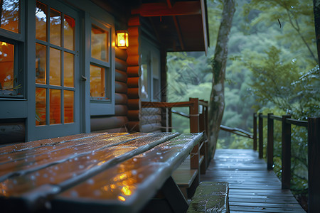 春夏季树林小屋小屋的灯光背景