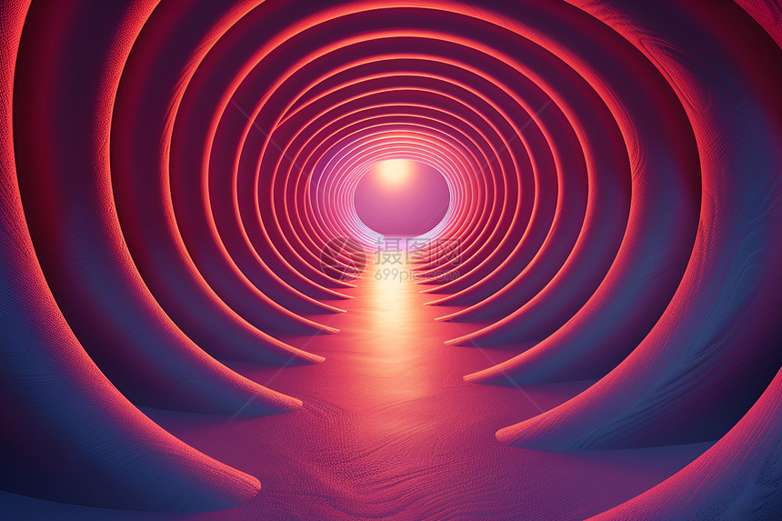 圆形红蓝光隧道图片