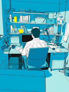 男人坐办公室打字工作背景图片