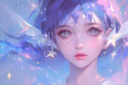 周免少女身周闪烁星辰插画