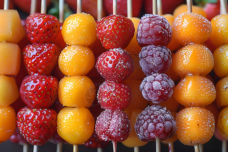 多彩水果串食物签子高清图片