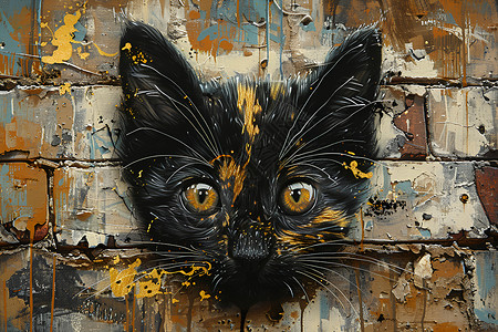 墙壁涂鸦上的猫猫头高清图片