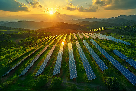 田园太阳能农场背景图片