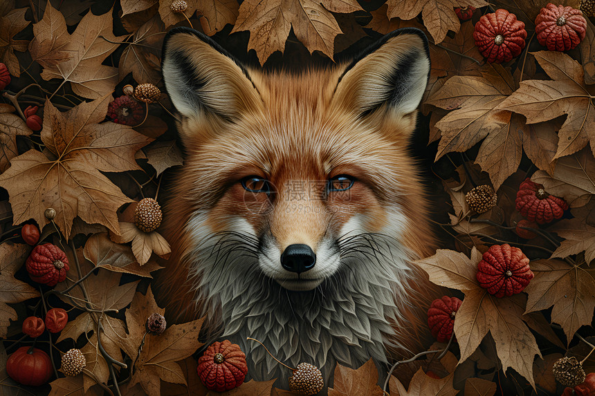 秋叶中的狡猾狐狸图片