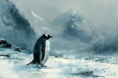 冰雪世界中的企鹅背景图片