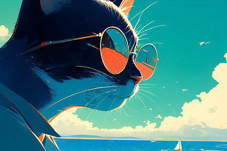 海滩的猫咪背景图片
