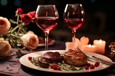 葡萄酒美食浪漫的烛光晚餐背景