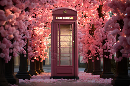 鲜花围绕的电话亭背景图片