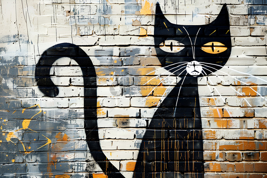 黑猫壁画图片