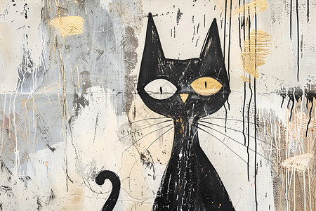 墙壁上的黑猫背景图片