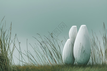 草地上的白色雕塑背景图片
