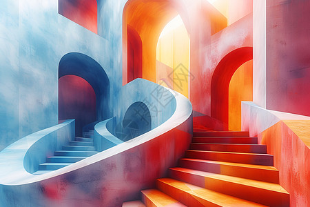 瓷砖图案明亮灯光的楼梯设计图片
