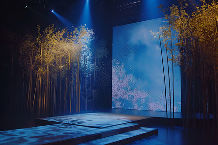传统的竹子舞台背景图片