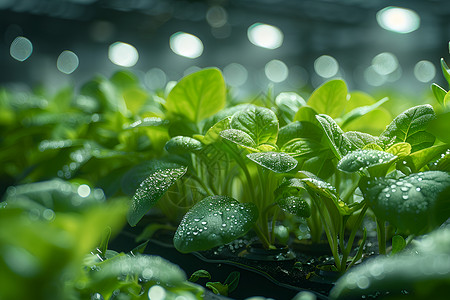 室内种植温室内的绿色蔬菜背景