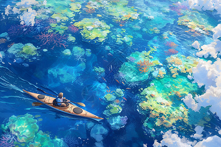 海洋里遨游的皮划艇背景图片