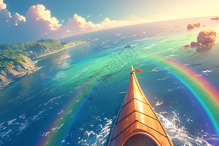 穿越彩虹的小艇背景图片