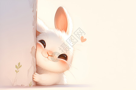 长耳朵墙角可爱兔子插画