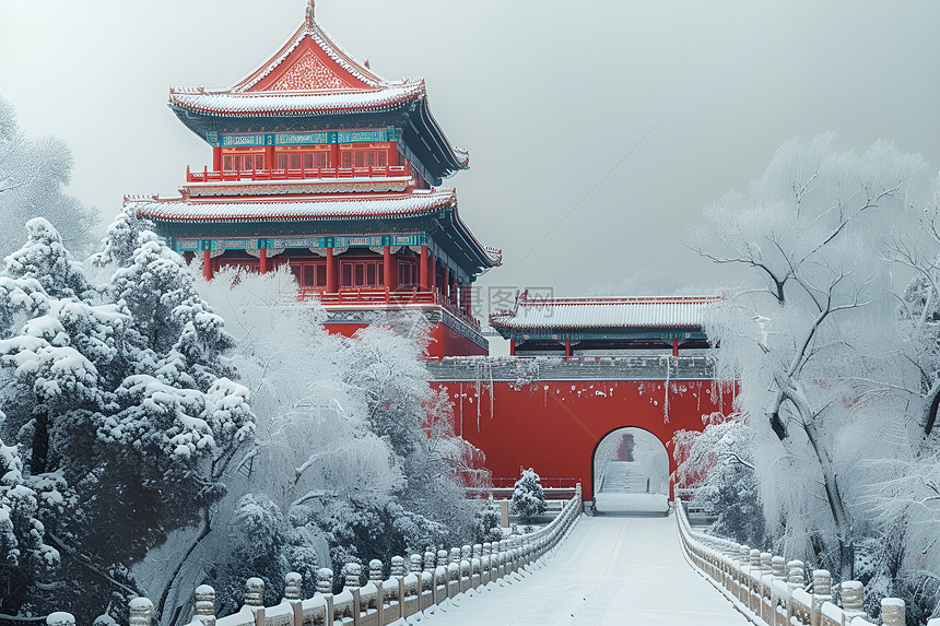 宫殿前冰雪覆盖的路图片