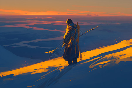 男人站在冰雪覆盖的冰原上背景图片