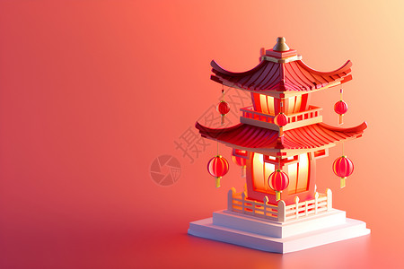 中国式宝塔灯笼背景图片