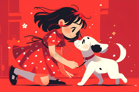 一个女孩与斑点犬背景图片