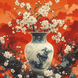 花瓶里的白色梅花背景图片