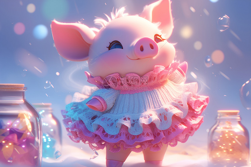 冬日中的粉红小猪图片