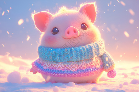 V领针织毛衣穿着毛衣的小猪插画