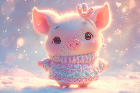 V领针织毛衣可爱的小猪穿着迷人毛衣插画