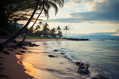 海滩上的黄昏景色背景图片