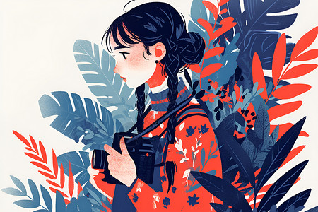摄影女孩与植物背景图片