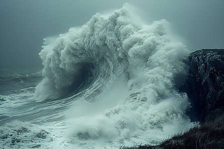 海浪冲击巨浪冲击岩石的自然力量插画