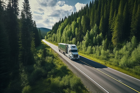 森林汽车森林公路上驶过的货车背景