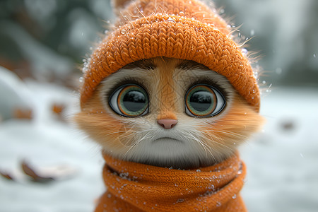 小猫戴橙色毛帽子高清图片