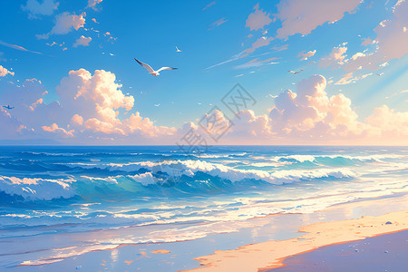 清晨海滩的宁静日出时分背景图片