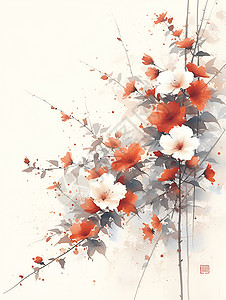 红白相间的花枝背景图片