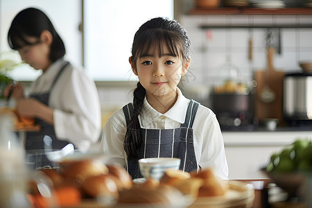 学生美食素材女孩在厨房里烹饪背景