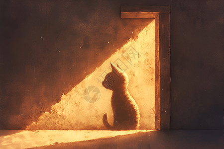 神奇光影中的猫形轮廓背景图片