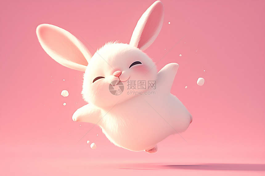 浮空白兔与粉色气泡图片